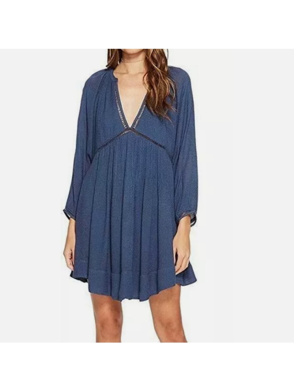 Free People Go Lightly Blue V-Neck Swing Dress